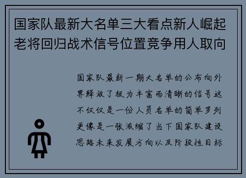 国家队最新大名单三大看点新人崛起老将回归战术信号位置竞争用人取向